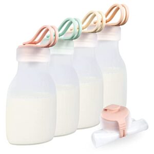 stankeloko silicone milk storage bags(8oz/240ml,4pack) reusable breast milk bags for breast feeding leak-proof milk freezer storing pouches multiple functions storage bags