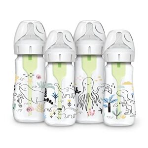dr. brown’s natural flow® anti-colic options+™ wide-neck baby bottle designer edition bottles, dinosaur and ocean design, 9 oz/270 ml, level 1 nipple, 4-pack, 0m+