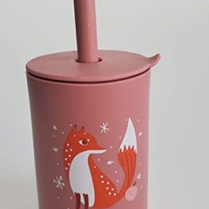 Toddler Cup, Silicone Training Cup Sippy Cup with Straw, Non-Slip, NO BPA, Unbreakable, Trainer Cup for Babies Toddlers and Infants (Dusty rose w/ Fox)