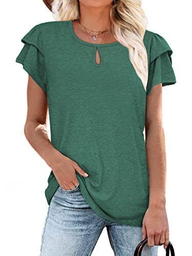 Summer Tops for Women 2023 Tshirts Short Sleeve Blouses Plus Size Tunics Green Small