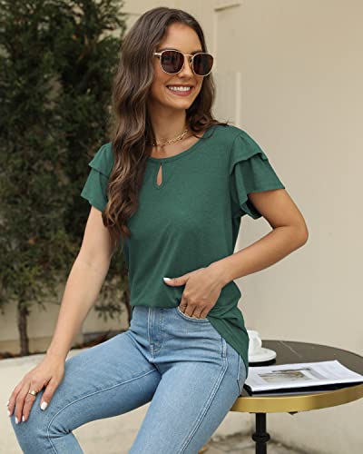 Summer Tops for Women 2023 Tshirts Short Sleeve Blouses Plus Size Tunics Green Small