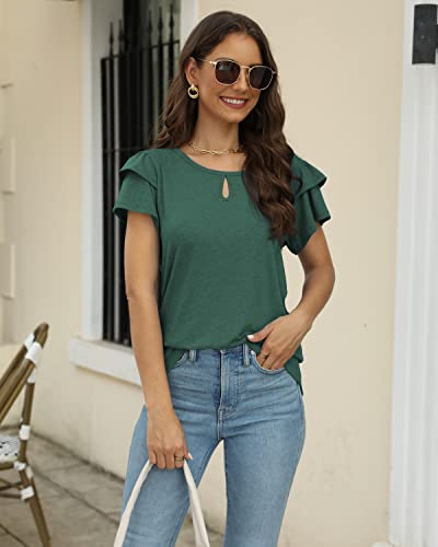 Summer Tops for Women 2023 Tshirts Short Sleeve Blouses Plus Size Tunics Green Small