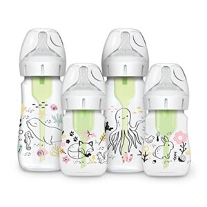 dr. brown’s natural flow® anti-colic options+™ wide-neck baby bottle designer edition bottles, ocean and woodland design, 9 oz and 5oz, level 1 nipple, 4-pack, 0m+