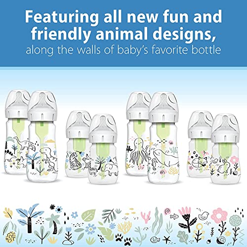 Dr. Brown’s Natural Flow® Anti-Colic Options+™ Wide-Neck Baby Bottle Designer Edition Bottles, Ocean and Woodland Design, 9 oz and 5oz, Level 1 Nipple, 4-Pack, 0m+