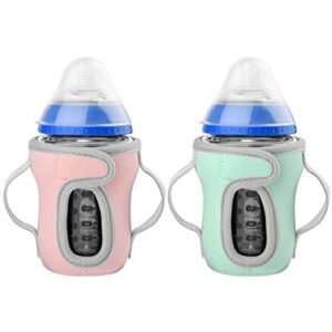 beautyflier glass baby bottle sleeve covers for tommee tippee nature baby bottles with dual handle, 3.8mm thicken heat and cold retention baby bottle sleeve (9oz)