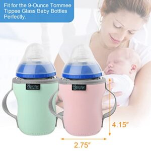 Beautyflier Glass Baby Bottle Sleeve Covers for Tommee Tippee Nature Baby Bottles with Dual Handle, 3.8mm Thicken Heat and Cold Retention Baby Bottle Sleeve (9OZ)