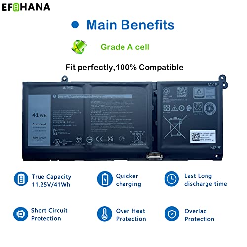 EFOHANA G91J0 41Wh Laptop Battery Replacement for Dell Latitude 3320 3330 3420 3520 Inspiron 3510 3511 3515 5310 5410 5418 5510 5515 5518 14 Plus 7420 7415 2-in-1 Vostro 5620 5625 V6W33 TN70C