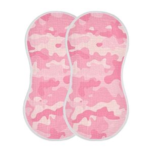 kigai girly pink camo muslin baby burp cloths, large absorbent cotton muslin burp cloths set of 4, washcloths, face towel, bibs for newborn boys girls, 11 x22 inch
