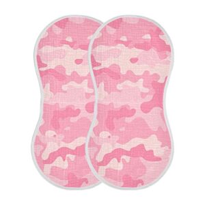 Kigai Girly Pink Camo Muslin Baby Burp Cloths, Large Absorbent Cotton Muslin Burp Cloths Set of 4, Washcloths, Face Towel, Bibs for Newborn Boys Girls, 11 x22 Inch