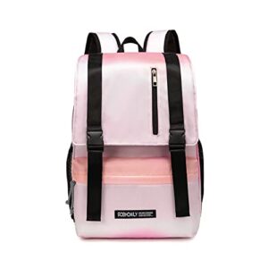 robhomily girls backpack for middle school 17 inch large capacity lightweight school backpack for teens girls with waterproof pink gradient color