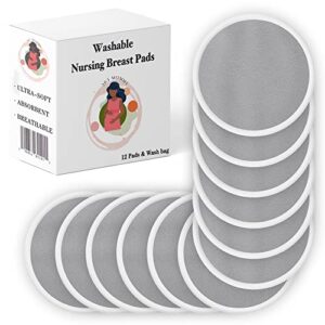 365 mommy nursing pads for breastfeeding mothers organic-comfortable-uniquely crafted washable pads super absorbent breastfeeding pads leak proof organic bamboo (gray)