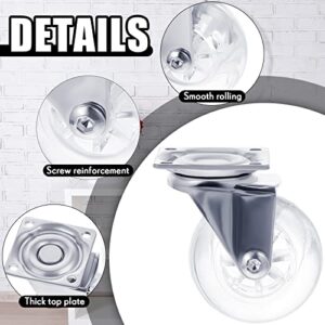 8 Pcs Swivel Caster Wheels for Furniture 2 Inch Clear Swivel Wheels Heavy Duty PU Casters Cabinet Wheels with 360 Degree Furniture Wheels Top Plate, 16 Screws and 1 Screwdrivers for Table Bench Office