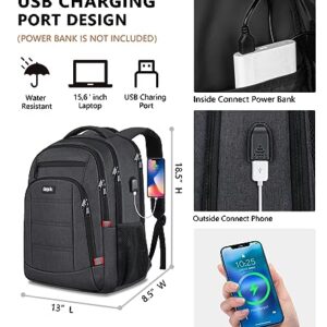 Skaypibs Backpack for Men Women, School Backpack, Travel Work Business Backpacks with USB Charging Port, College Backpack Anti-Theft Water Resistant School Bookbag, Fits 15.6 Inch Computer, Black