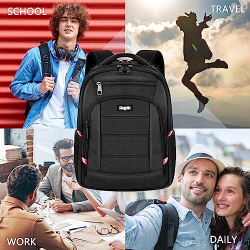 Skaypibs Backpack for Men Women, School Backpack, Travel Work Business Backpacks with USB Charging Port, College Backpack Anti-Theft Water Resistant School Bookbag, Fits 15.6 Inch Computer, Black