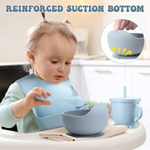 14 Pcs Baby Led Weaning Supplies Baby Feeding Set Includes Baby Plates with Suction Baby Food Freezer Tray Self Feeding Baby Utensils Silicone Bib Bowl Straw Cup for Toddler Children Eating Training