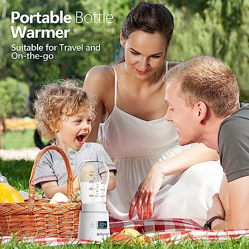 Portable Bottle Warmer BabySun Baby Bottle Warmer Quick Heating in 2 Minutes Rechargeable Travel Bottle Warmer for Breastmilk and Formula, Compatible with Most Bottles