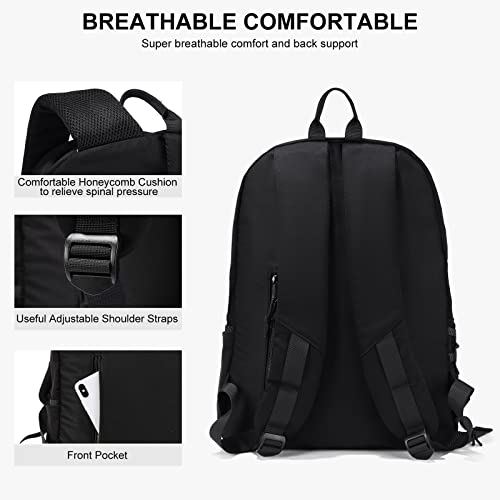 Black Backpack for Girls Lightweight College High School Bookbag for Teens Durable Middle School Students Bags for Boys Travel Rucksack Casual Daypack For Men Women Fit 14 Inch Laptop Backpacks