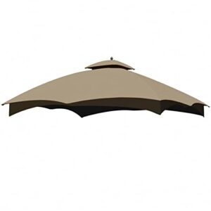 olilawn outdoor gazebo replacement canopy top, 10' x 12' double-tier gazebo roof cover with air vent, heavy duty canopy roof gazebo top for lowe's allen roth gazebo 10x12#gf-12s004b-1, khaki