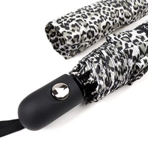 Nollia Windproof Automatic Travel Umbrella, Compact Portable with Reinforced Ribs for Sun & Rain-Automatic Snow Leopard