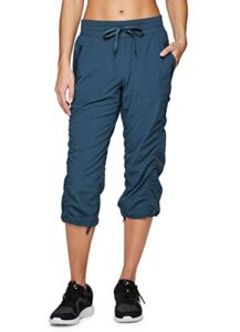 rbx women's stretch woven lightweight body skimming drawstring capri pant vista teal xl