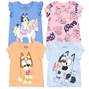 bluey toddler girls 4 pack t-shirts pink/orange/blue/gray 4t