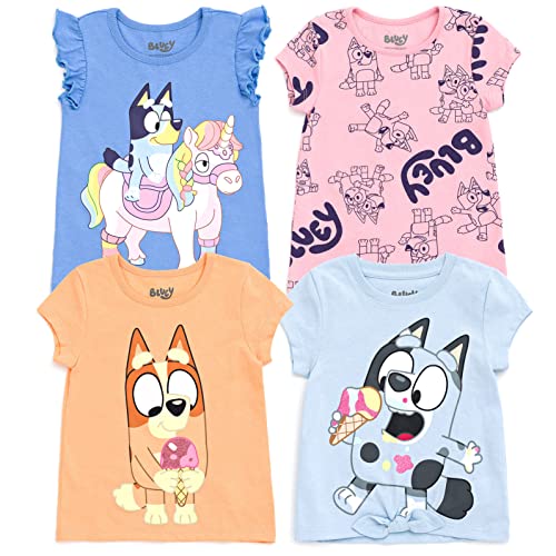 Bluey Toddler Girls 4 Pack T-Shirts Pink/Orange/Blue/Gray 4T