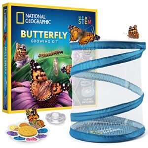 national geographic butterfly growing kit - butterfly habitat kit with voucher to redeem 5 caterpillars ($10.95 s&h not included), butterfly cage, feeder (amazon exclusive)