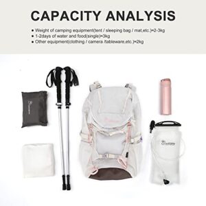 MOUNTAINTOP 28L Hiking Backpack for Women Outdoor Backpack for Camping Cycling and Traveling, 20.5×12.2×6.3 IN, Ivory