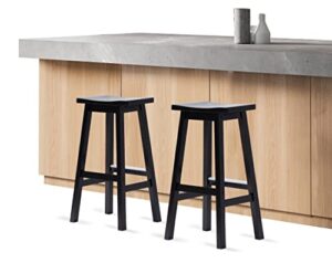 black bar stools for kitchen island, counter height bar stools set of 2, 30 inch wood saddle stool, solid wooden seating with footrest, ideal for breakfast bar, kitchen island, party room, 2-pack