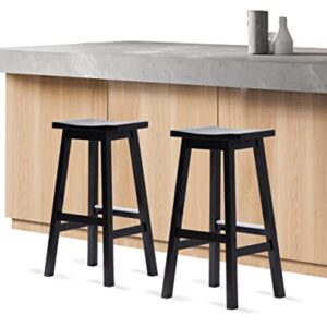 Black Bar Stools for Kitchen Island, Counter Height Bar Stools Set of 2, 30 Inch Wood Saddle Stool, Solid Wooden Seating with Footrest, Ideal for Breakfast Bar, Kitchen Island, Party Room, 2-Pack