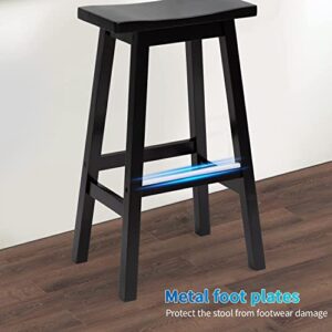 Black Bar Stools for Kitchen Island, Counter Height Bar Stools Set of 2, 30 Inch Wood Saddle Stool, Solid Wooden Seating with Footrest, Ideal for Breakfast Bar, Kitchen Island, Party Room, 2-Pack