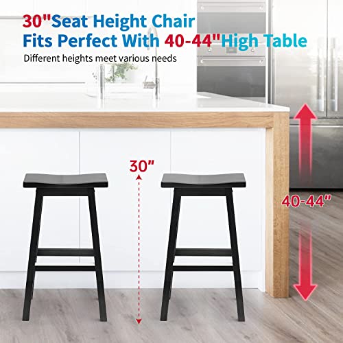 Black Bar Stools for Kitchen Island, Counter Height Bar Stools Set of 2, 30 Inch Wood Saddle Stool, Solid Wooden Seating with Footrest, Ideal for Breakfast Bar, Kitchen Island, Party Room, 2-Pack