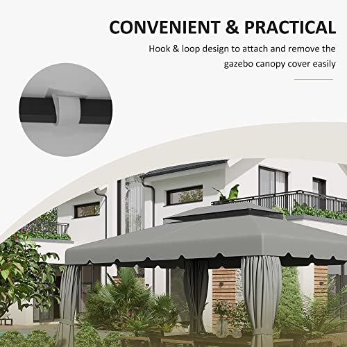 Outsunny 12.8' x 9.5' Gazebo Replacement Canopy, Gazebo Top Cover for 01-0870, 84C-101, 84C-144 with Double Vented Roof for Garden Patio Outdoor (TOP ONLY), Light Gray