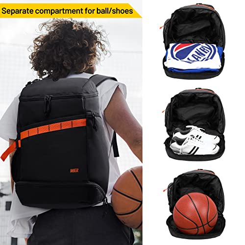 MIER Basketball Backpack Soccer Bag with Shoes/Ball Compartment, Large Sports Back Pack Equipment Bag for Men Women Athletes, 35L, Black