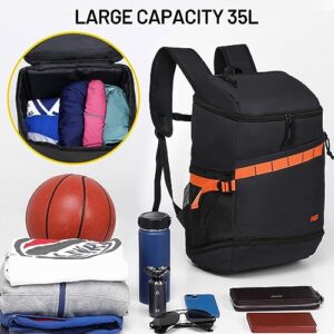 MIER Basketball Backpack Soccer Bag with Shoes/Ball Compartment, Large Sports Back Pack Equipment Bag for Men Women Athletes, 35L, Black