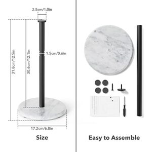 Susswiff Paper Towel Holder Countertop with Natural Marble Base, Kitchen Roll Holder, Standing Paper Towel Dispenser for Standard or Jumbo-Sized Rolls, Matte Black