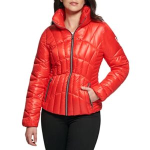 guess fall, puffer, quilted jackets for women, hot crimson, large