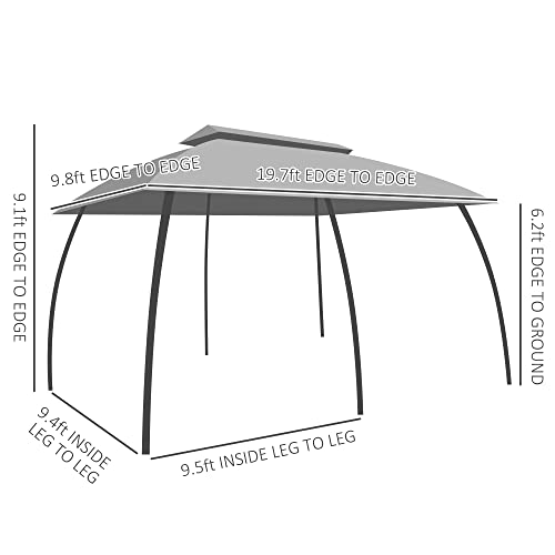Outsunny 10' x 20' Patio Gazebo, Outdoor Gazebo Canopy Shelter with Netting, Vented Roof, Steel Frame for Garden, Lawn, Backyard, and Deck, Dark Gray