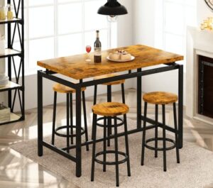 awqm bar table and chairs set industrial counter height pub table with 4 chairs bar table set 5 pieces dining table set home kitchen breakfast table, black and industrial brown