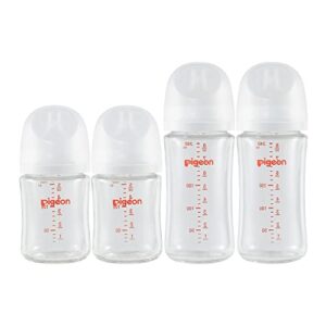 pigeon glass nursing baby bottle wide neck(pack of 4), streamlined body, natural feel, easy to clean, heat-resistant, 5.4oz and 8.1 oz