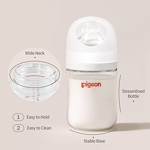 Pigeon Glass Nursing Baby Bottle Wide Neck(Pack of 4), Streamlined Body, Natural Feel, Easy to Clean, Heat-Resistant, 5.4Oz and 8.1 Oz