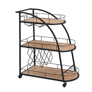3-tier industrial mobile bar cart serving wine cart with wheels, rolling storage cart kitchen island cart for kitchen dining room, metal frame & mdf material, black