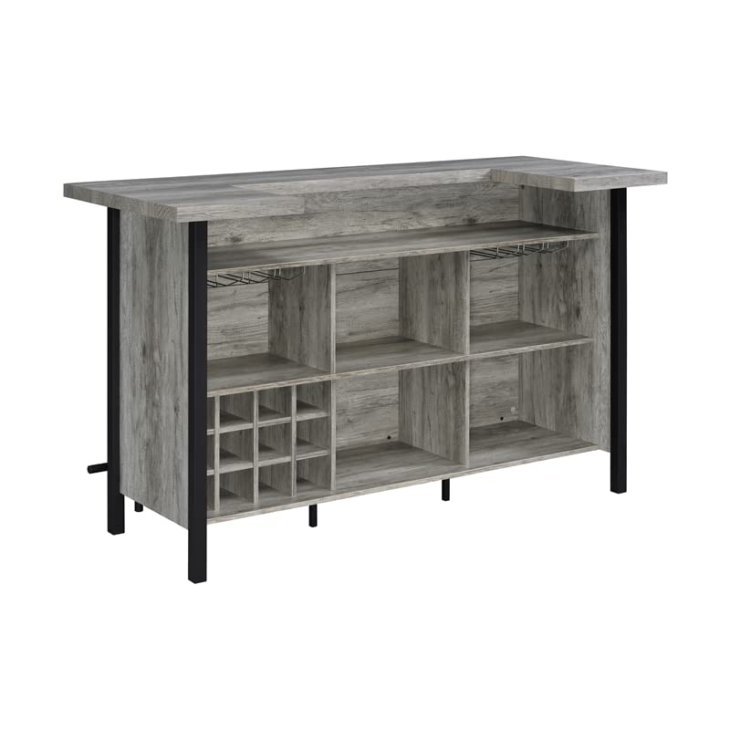 Coaster 70.75" W Modern Wood Bar Unit with Footrest in Gray Driftwood/Black