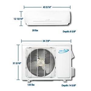 Air-Con Blue Series 3 Ductless Mini Split Air Conditioner Inverter Heat Pump Complete Unit with 15 ft Kit (24,000 BTU)