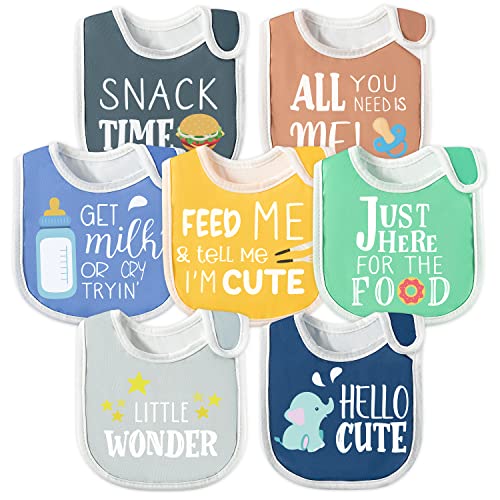 2ooya 7Pcs Cotton Waterproof Baby Bibs Adjustable Hook Loop Closure Infant Bib Unisex Colorful Newborn Babies Food Bibs for Teething Drooling Feeding Eating （6-12 Months）