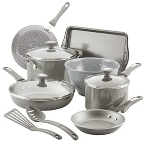 rachael ray get cooking! nonstick cookware pots and pans set, includes baking pan and cooking tools, 12 piece - gray