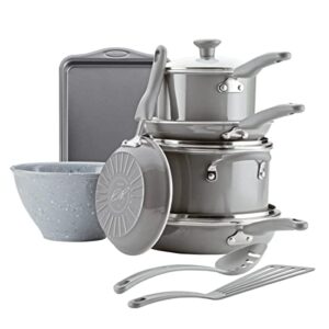 Rachael Ray Get Cooking! Nonstick Cookware Pots and Pans Set, Includes Baking Pan and Cooking Tools, 12 Piece - Gray