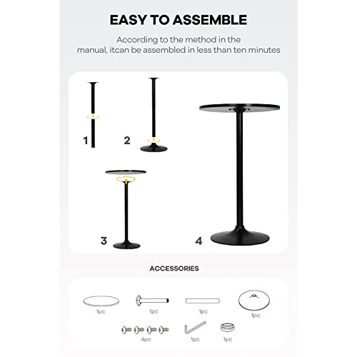 NChanmar Bar Table Round Pub Table Cocktail Bistro High Table with Black Top and Base for Home Kitchen Small Spaces