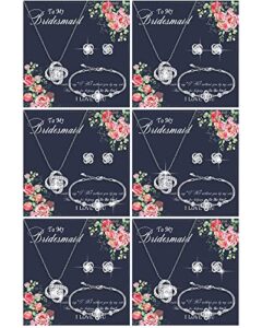 yinkin 6 bridesmaid jewelry sets for wedding will you be my bridesmaid necklace earrings bracelet with card bridesmaid proposal gift (classic)