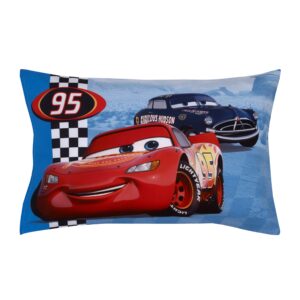 Disney Cars Radiator Springs White, Blue, and Red Lightning McQueen and Tow-Mater 4 Piece Toddler Bed Set - Comforter, Fitted Bottom Sheet, Flat Top Sheet and Reversible Pillowcase